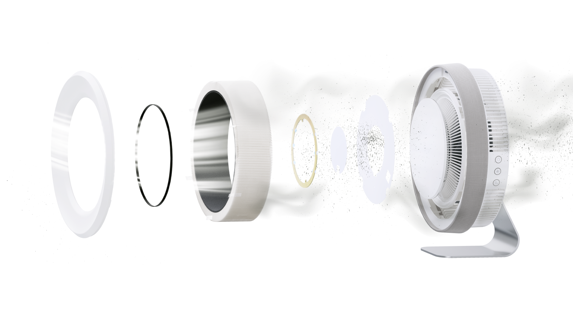 Ozoneair Purify Pro exploded view showing internal components and filter layers